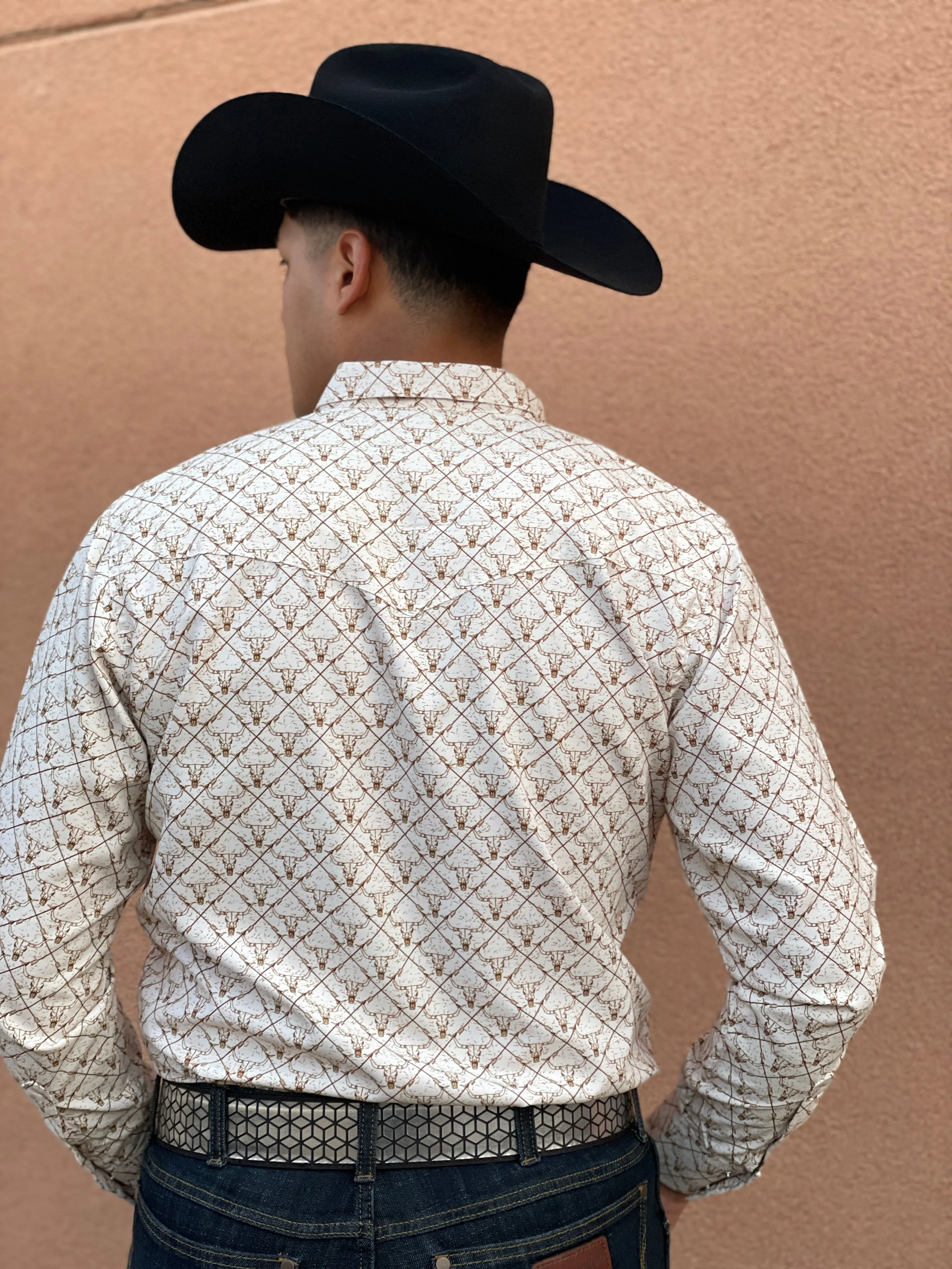 Men’s Beige Longhorn Print Shirt