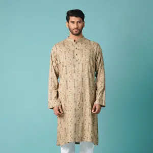 Mens Beige Printed Panjabi