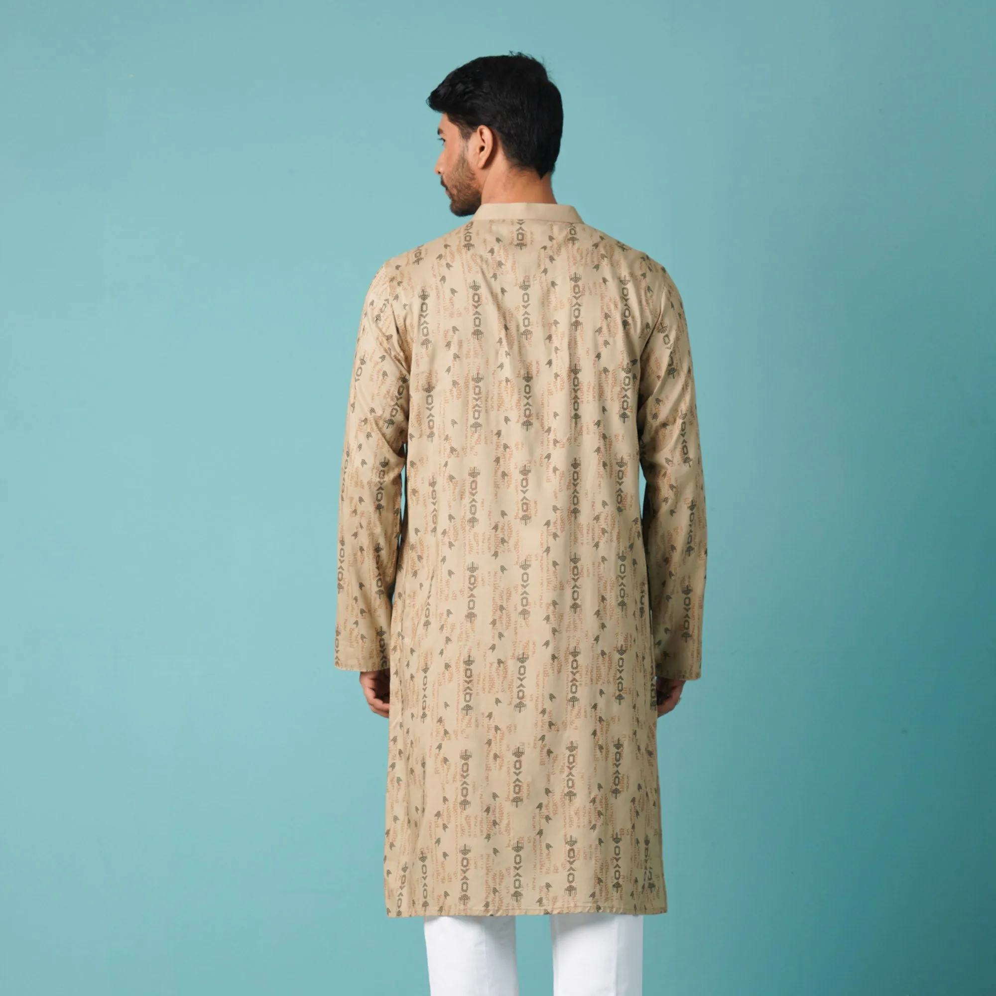 Mens Beige Printed Panjabi