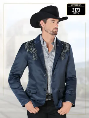 Men’s Montero Navy Blue With Embroidery Western Blazer