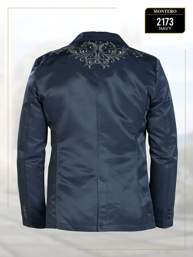 Men’s Montero Navy Blue With Embroidery Western Blazer