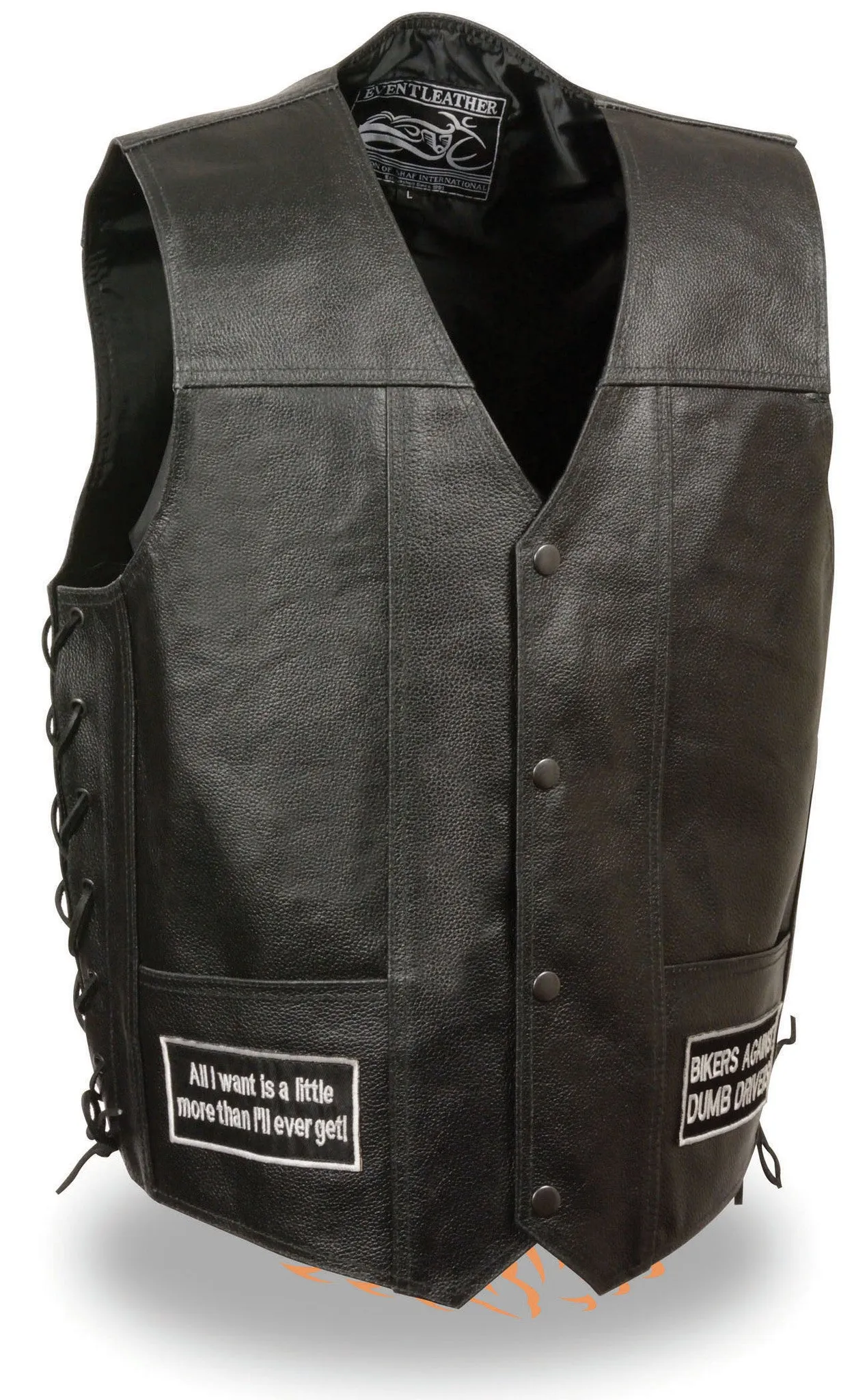 Men's Motorcycle Blk Side Lace Eagle & Flag prepatch leather vest 2 gun pockets