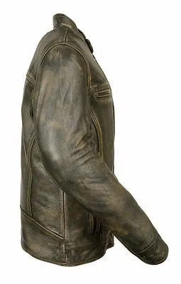 MEN'S MOTORCYCLE DISTRESSED BROWN SPORTY SCOOTER JACKET W/2 GUN POCKETS NAKED