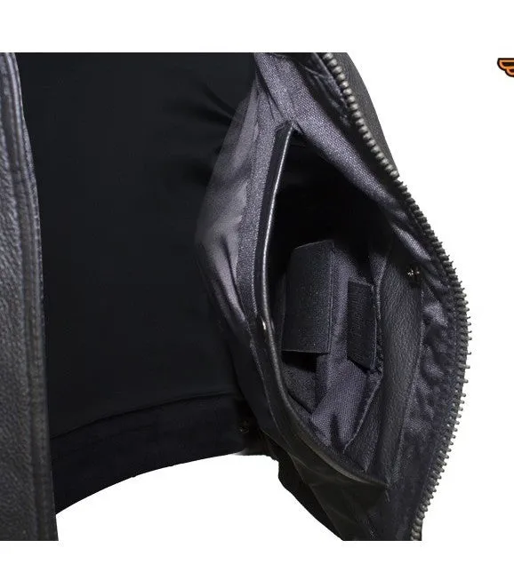 Men's Motorcycle Double Pistol pete Utility style Leather Vest with 2 Chest pockets