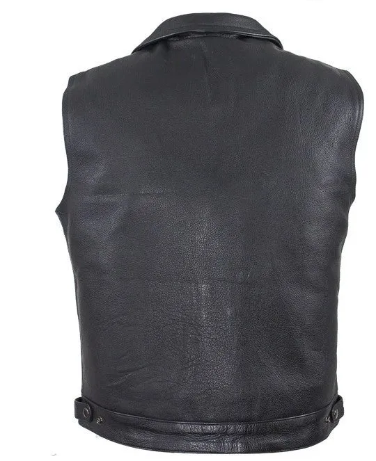 Men's Motorcycle Double Pistol pete Utility style Leather Vest with 2 Chest pockets