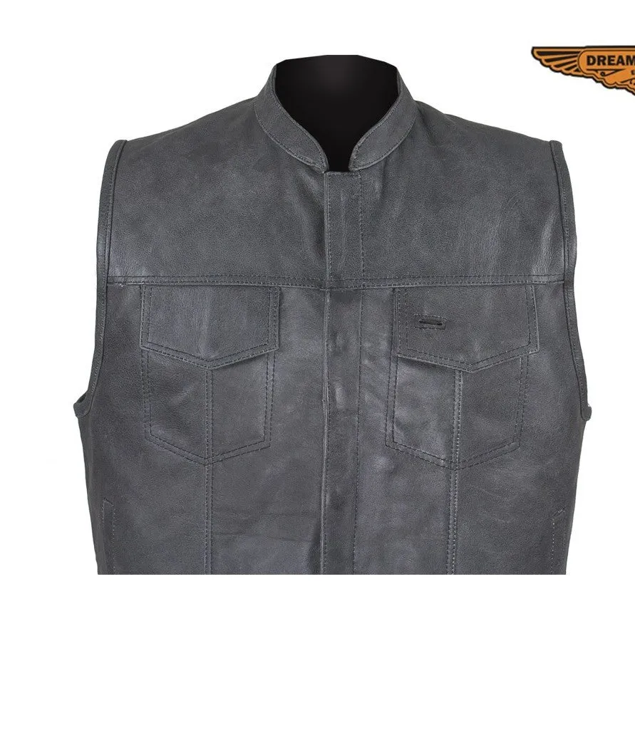 Men's Motorcycle riding Son of anarcy distressed leather vest with 2 Gun Pockets