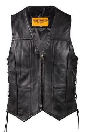 MEN'S MOTORCYCLE SIDE LACE VEST W/2 BIG GUN POCKETS INSIDE W/SINGLE PANEL BACK