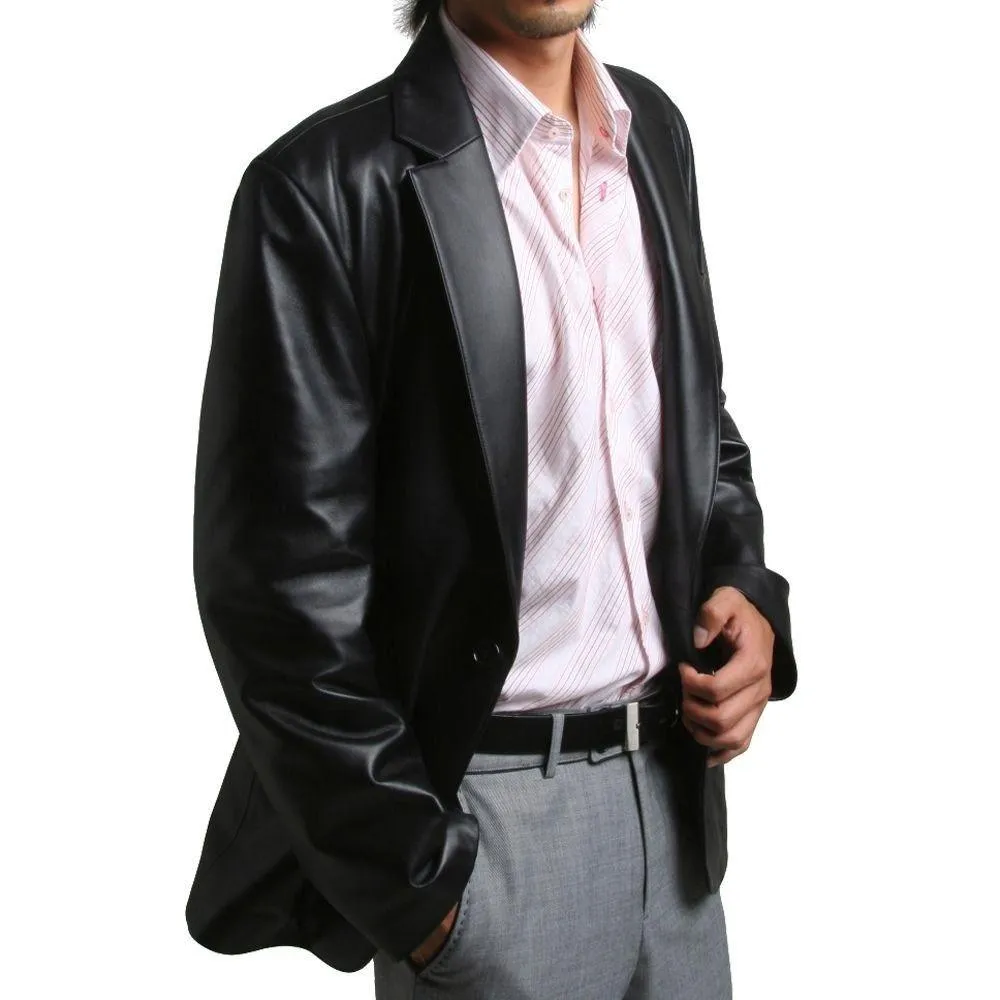 Men's ONE BUTTON Leather Blazer TB006