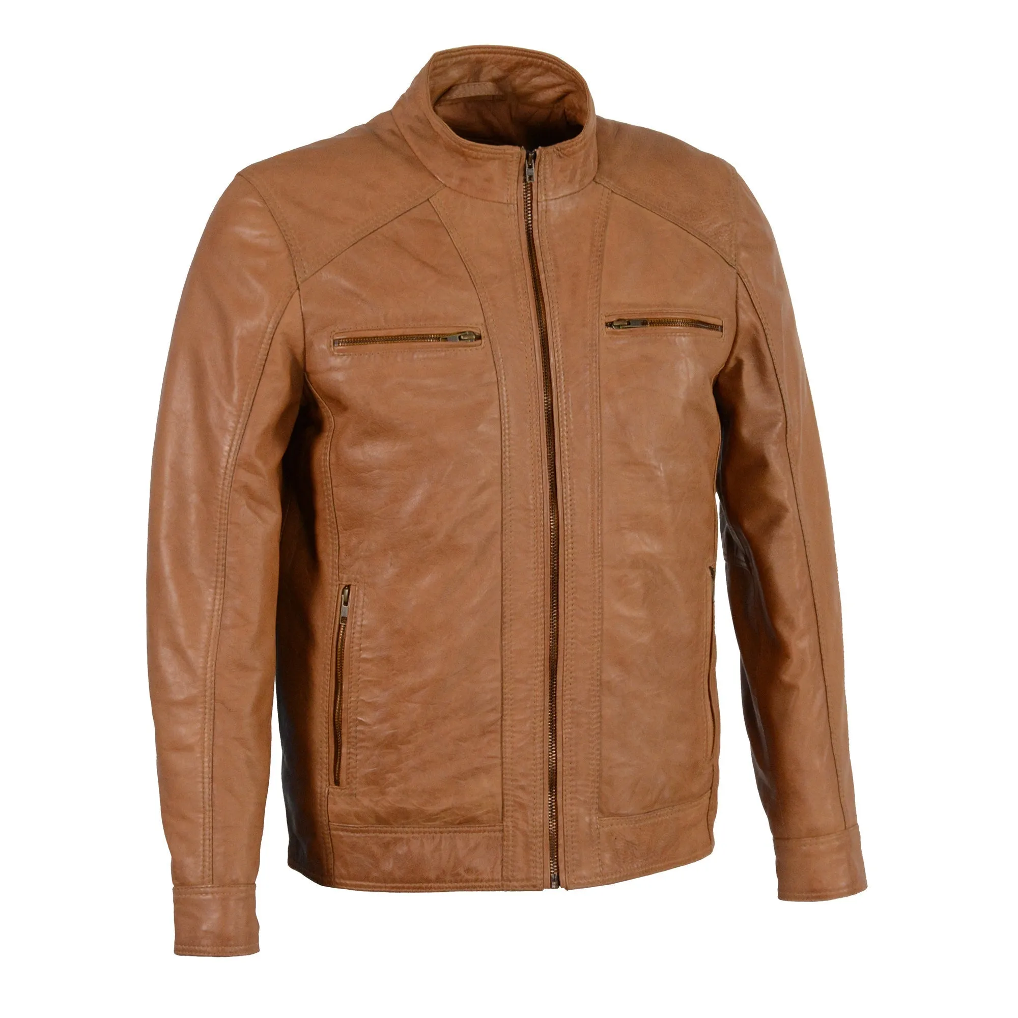 Men's Sheepskin Moto Leather Jacket w/ Zipper Front