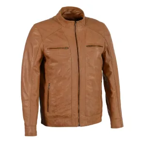 Men's Sheepskin Moto Leather Jacket w/ Zipper Front