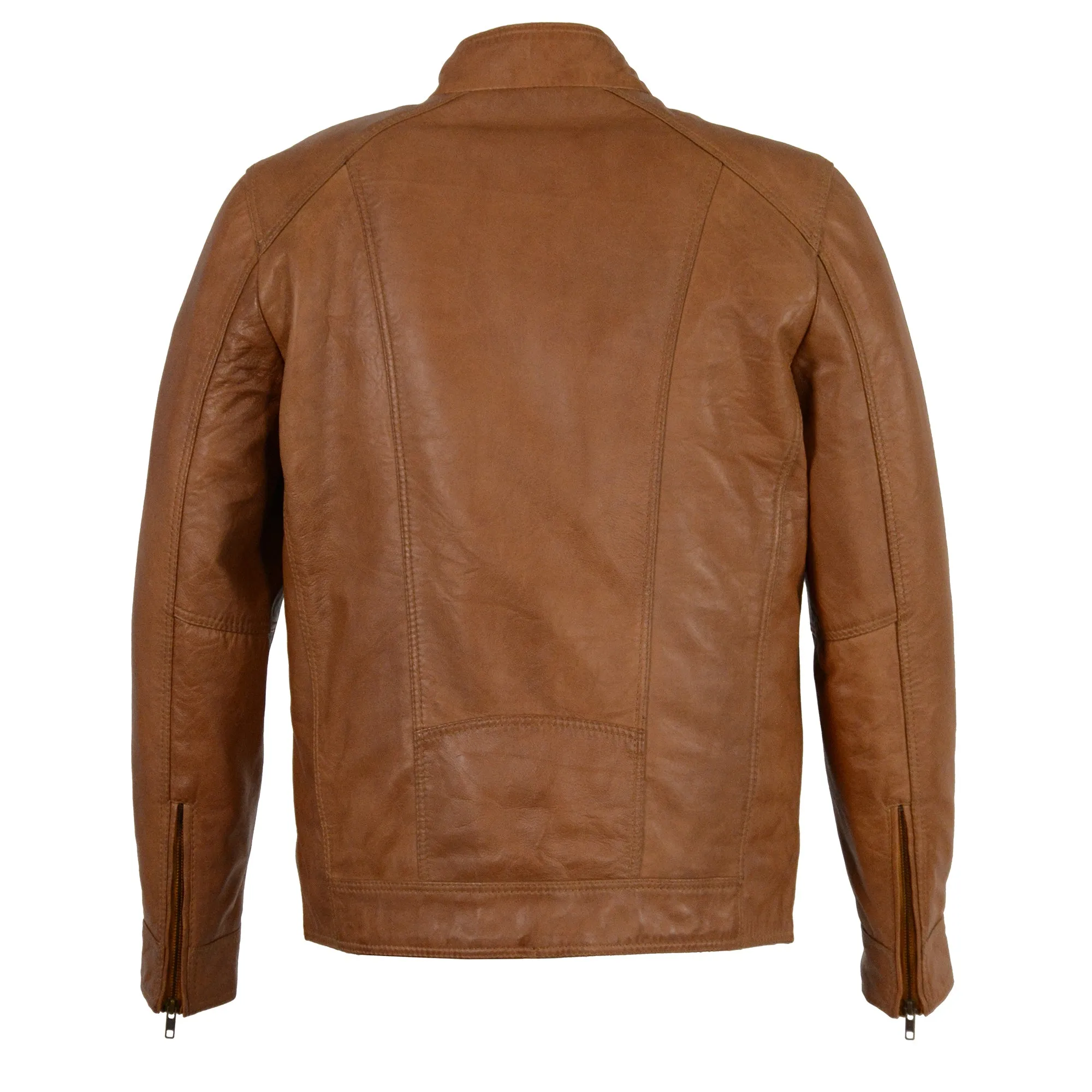 Men's Sheepskin Moto Leather Jacket w/ Zipper Front