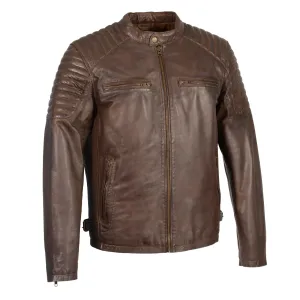 Men's Snap Collar Leather Jacket w/ Quilted Shoulders