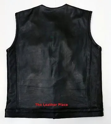 MEN'S SON OF ANARCHY COLLARLESS LEATHER MOTORCYCLE VEST 2 GUN POCKETS INSIDE