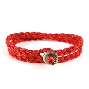 Mens Sunset Red Leather Wrap Bracelet with Silver Button Closure