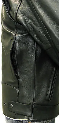 MEN'S VENTED MOTORCYCLE LEATHER JACKET WITH ORANGE STRIPE VENTS & ARMOUR NAKED