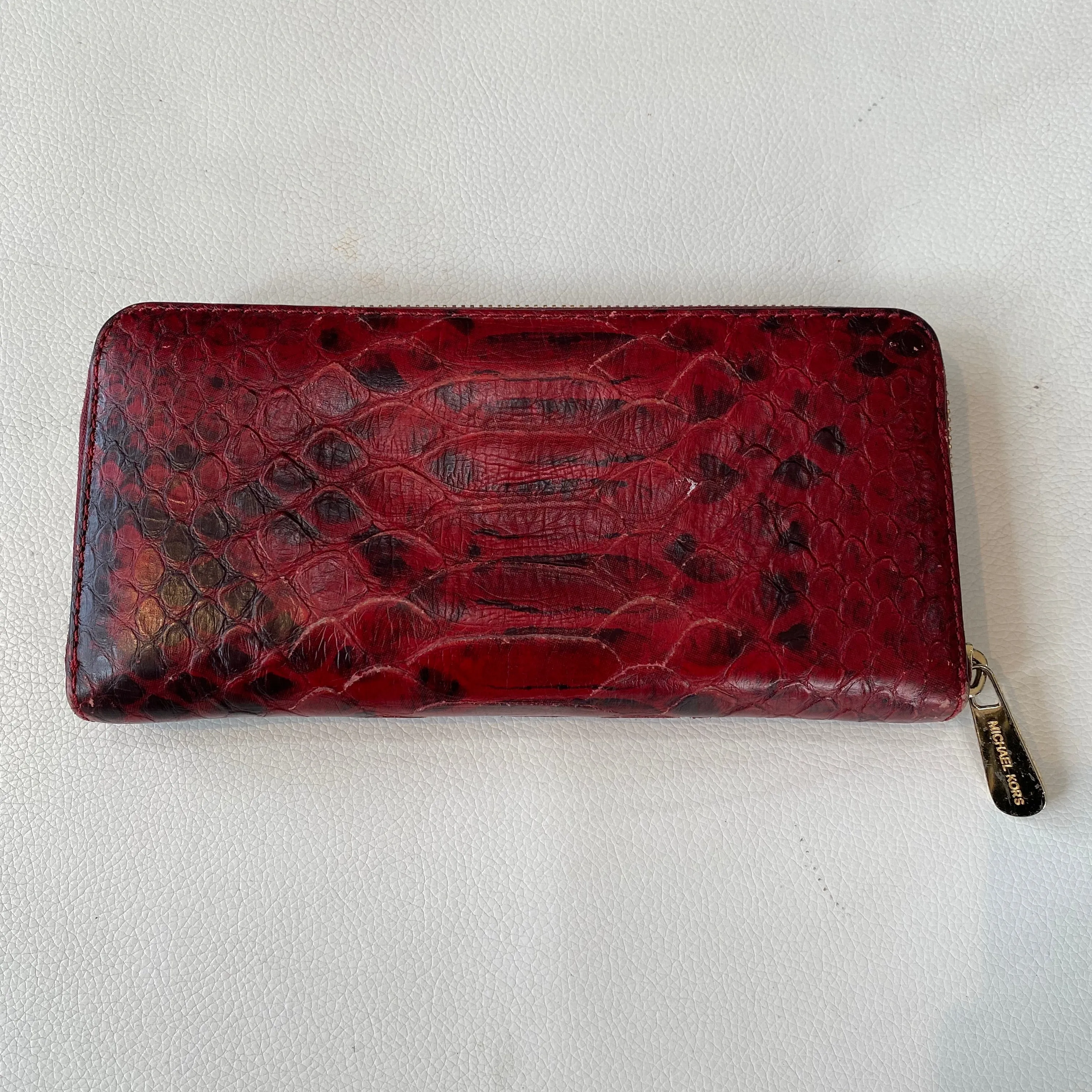 MICHAEL KORS Red Snakeskin Leather Wallet