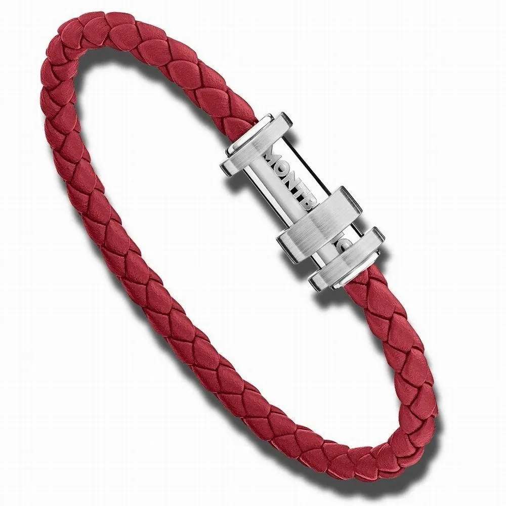 Montblanc Men's bracelet steel woven red leather (red) measures 118881 68