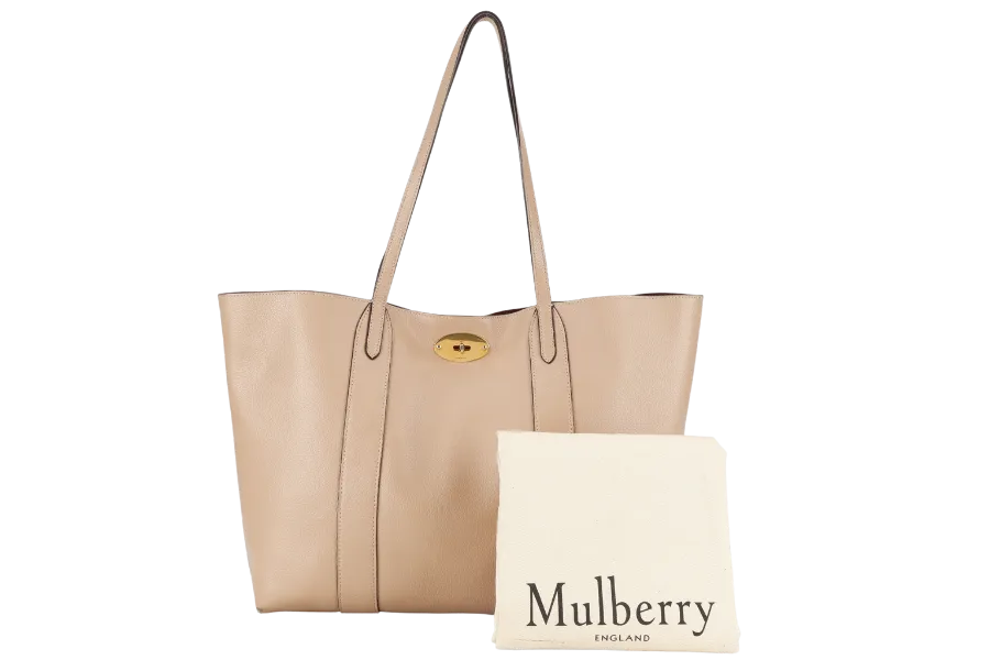MULBERRY BAYSWATER TOTE MAPLE & NAVY SMALL CLASSIC GRAIN WITH CONTRAST GOLD HARDWARE WITH DUST COVER