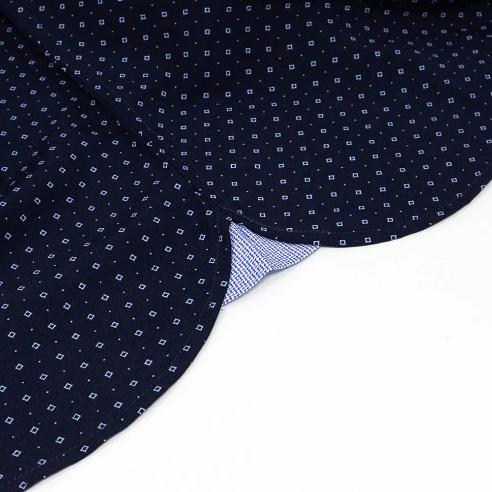 Navy Blue Button Up Short Sleeve Shirt | The Batik