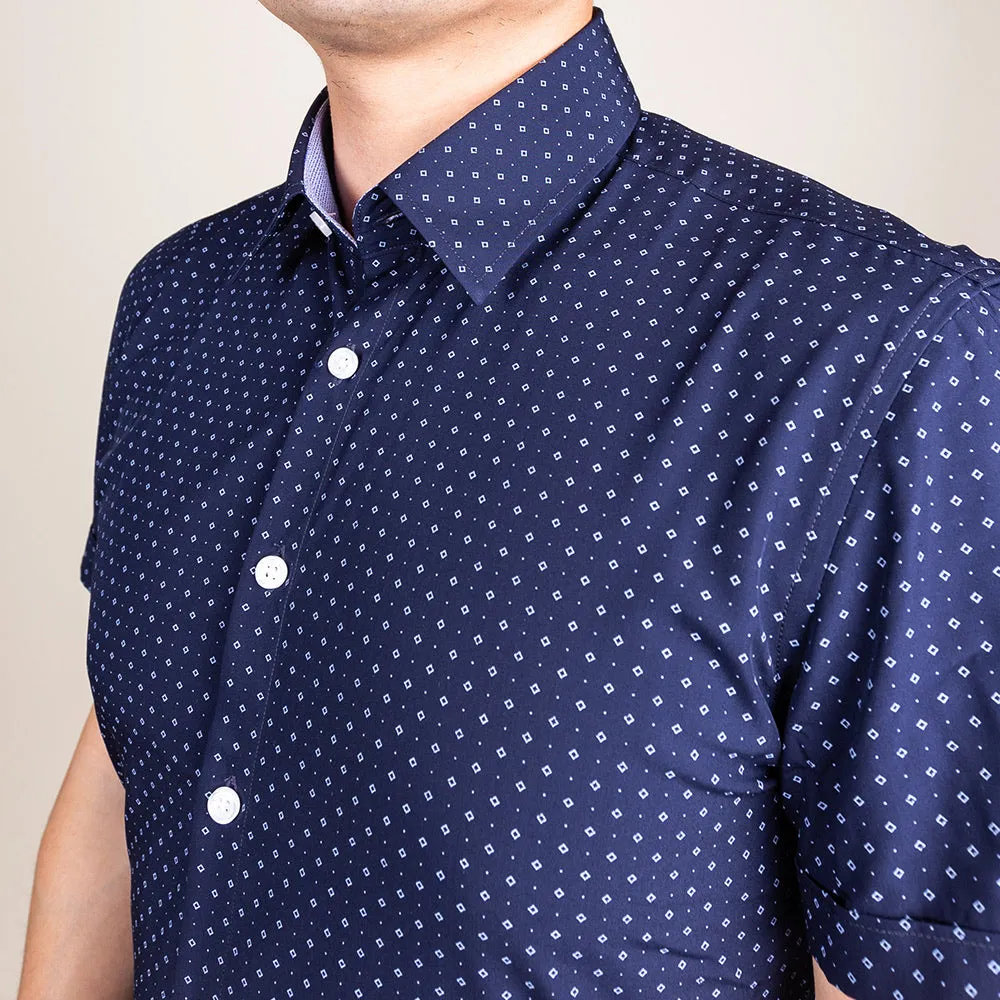 Navy Blue Button Up Short Sleeve Shirt | The Batik