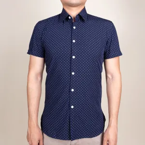 Navy Blue Button Up Short Sleeve Shirt | The Batik