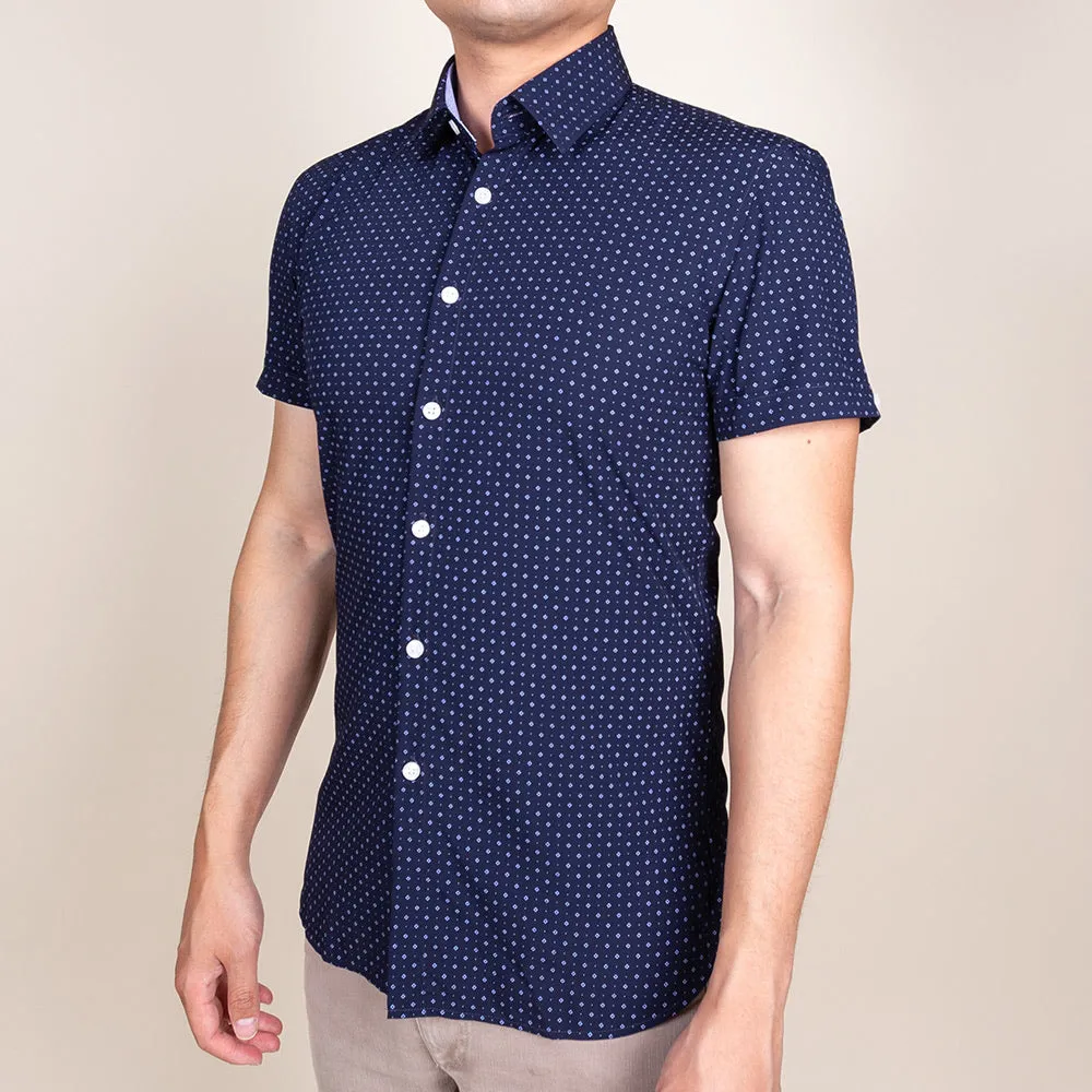 Navy Blue Button Up Short Sleeve Shirt | The Batik