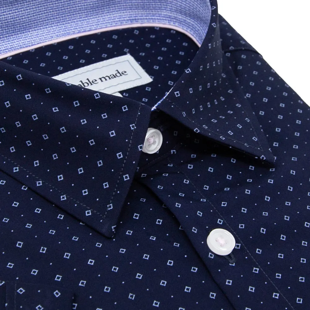 Navy Blue Button Up Short Sleeve Shirt | The Batik
