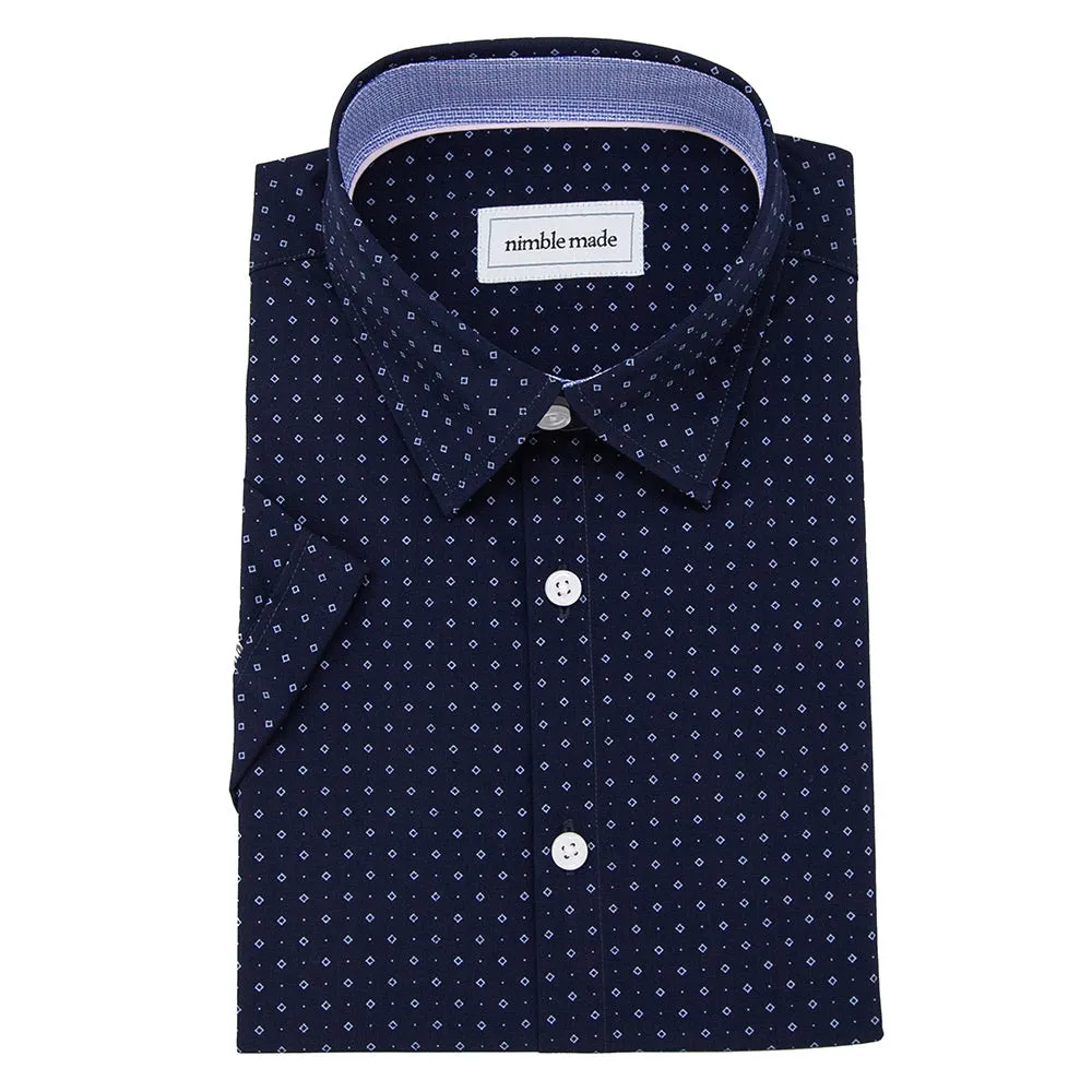 Navy Blue Button Up Short Sleeve Shirt | The Batik