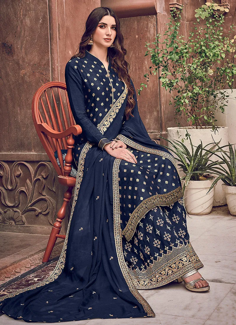 Navy Blue Designer Palazzo Suit