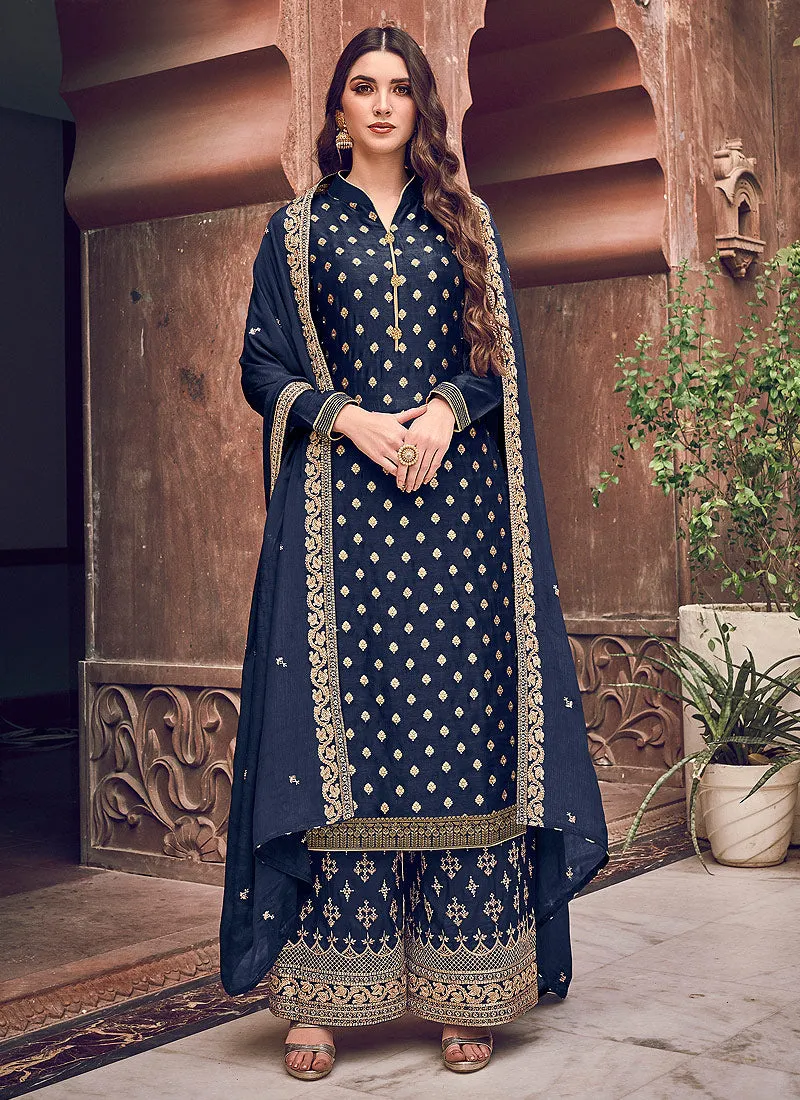 Navy Blue Designer Palazzo Suit