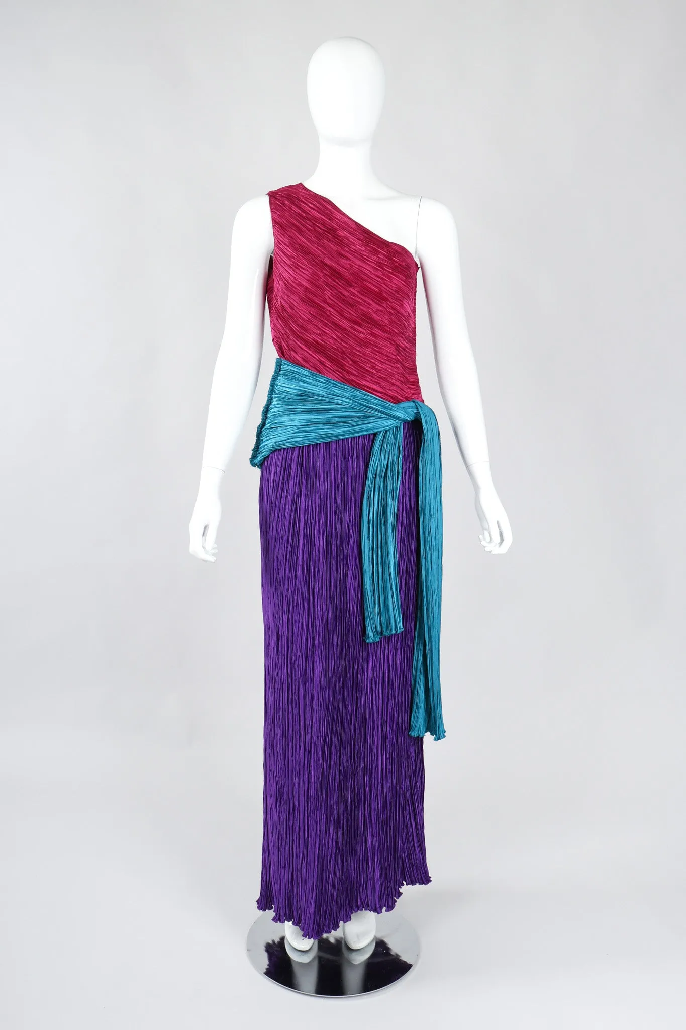 One-Shoulder Colorblock Gown