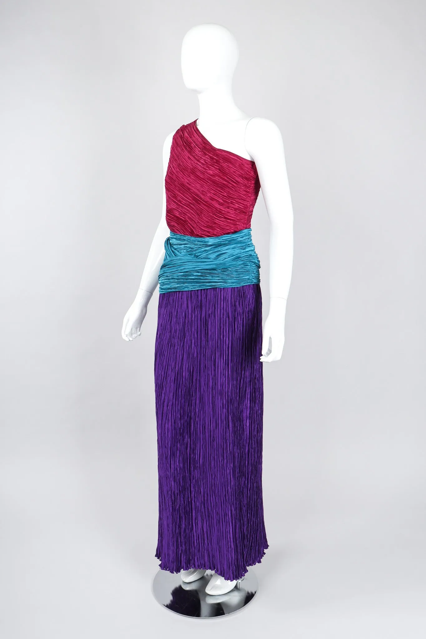 One-Shoulder Colorblock Gown