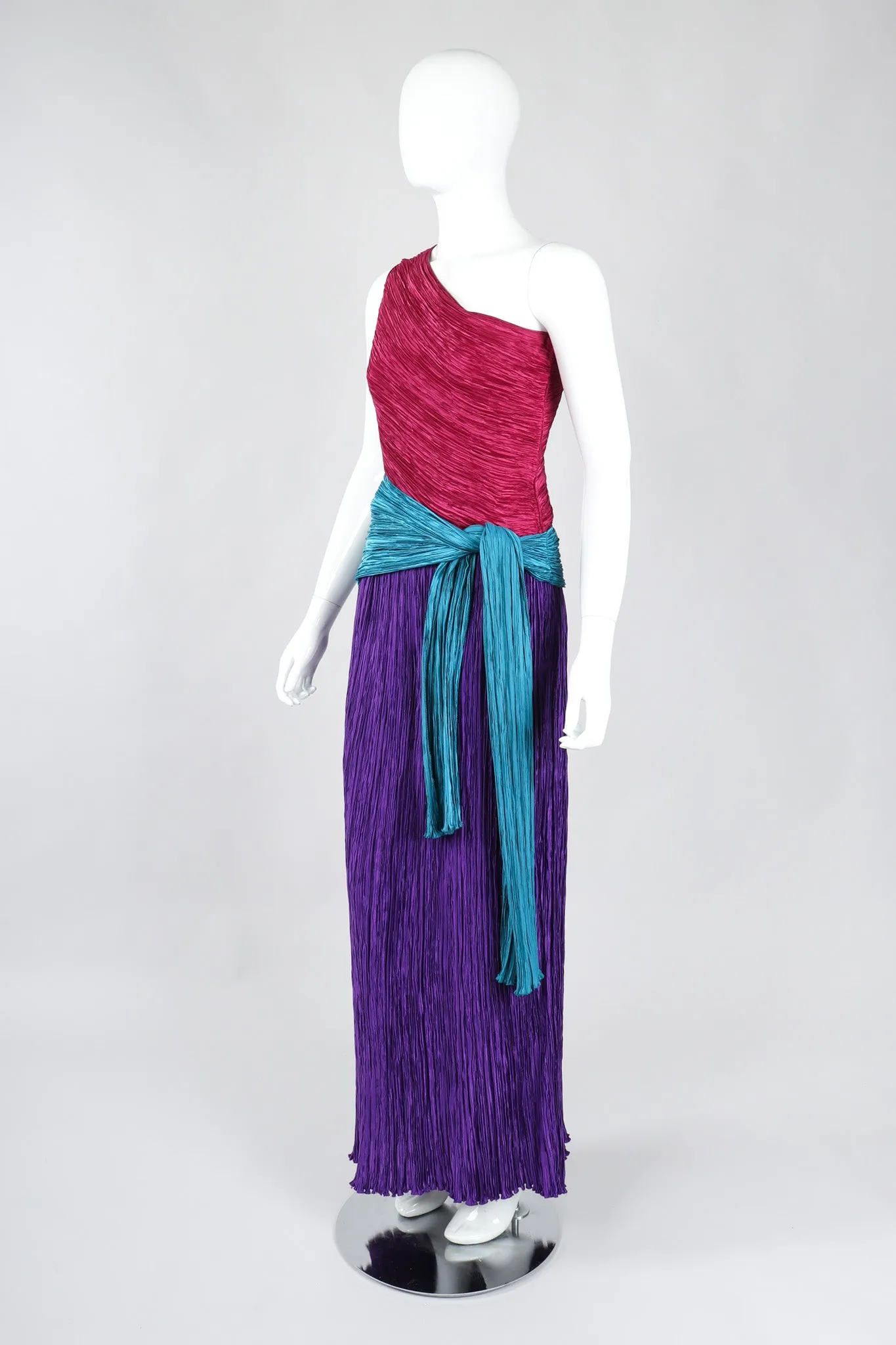 One-Shoulder Colorblock Gown