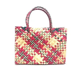 Pandan Straw Handbag - Natural/Red