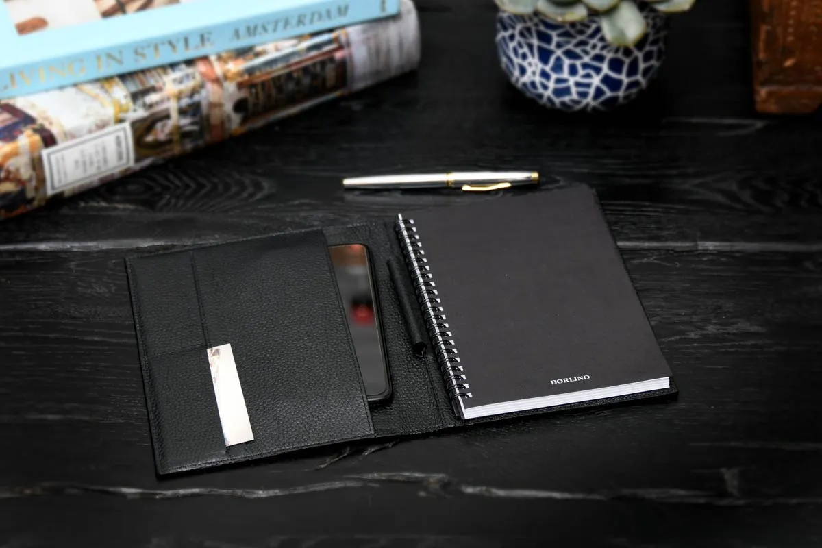 Pebble Calf Leather Medium-Size Padfolio - Onyx