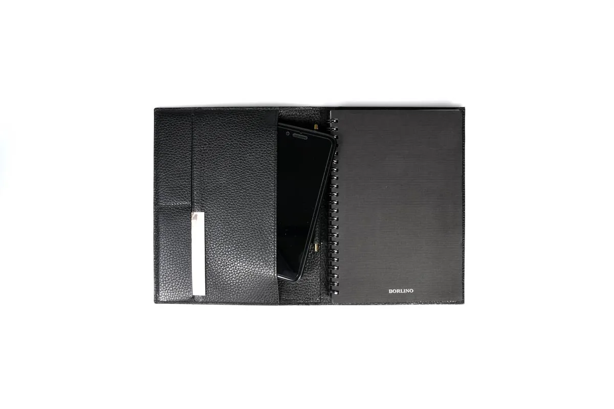 Pebble Calf Leather Medium-Size Padfolio - Onyx