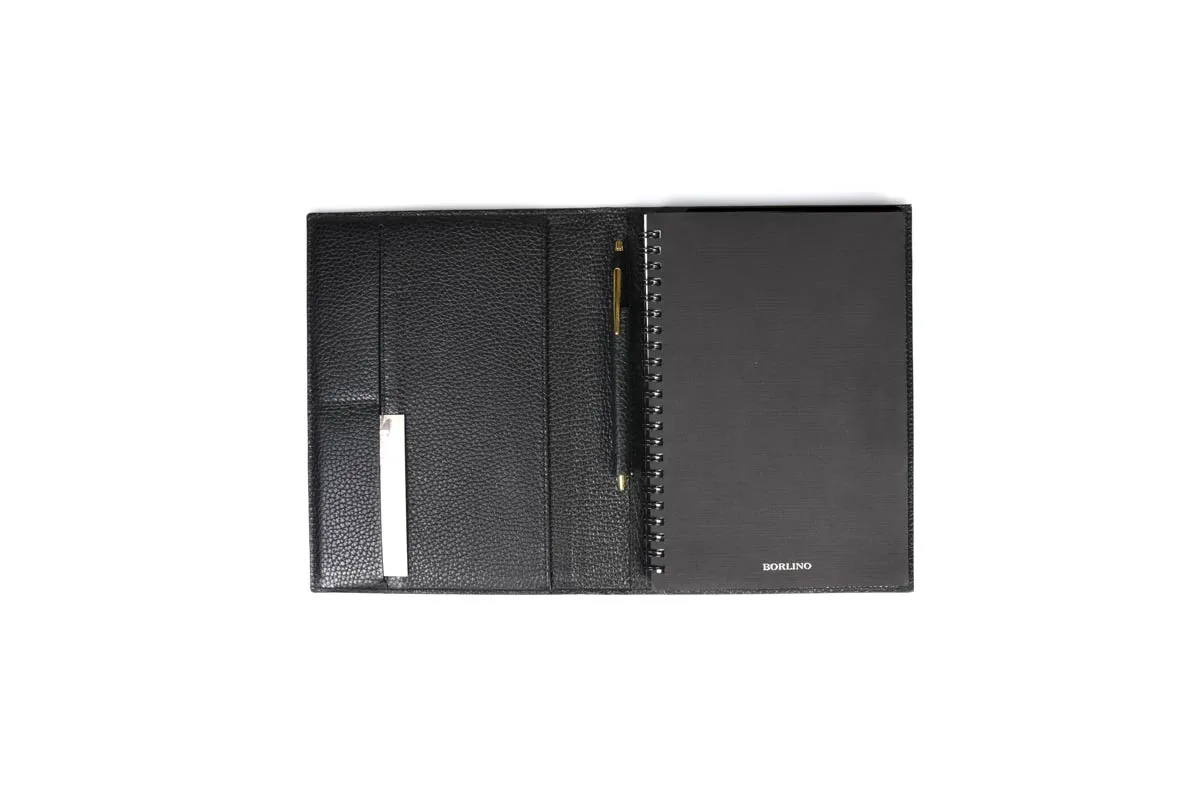 Pebble Calf Leather Medium-Size Padfolio - Onyx