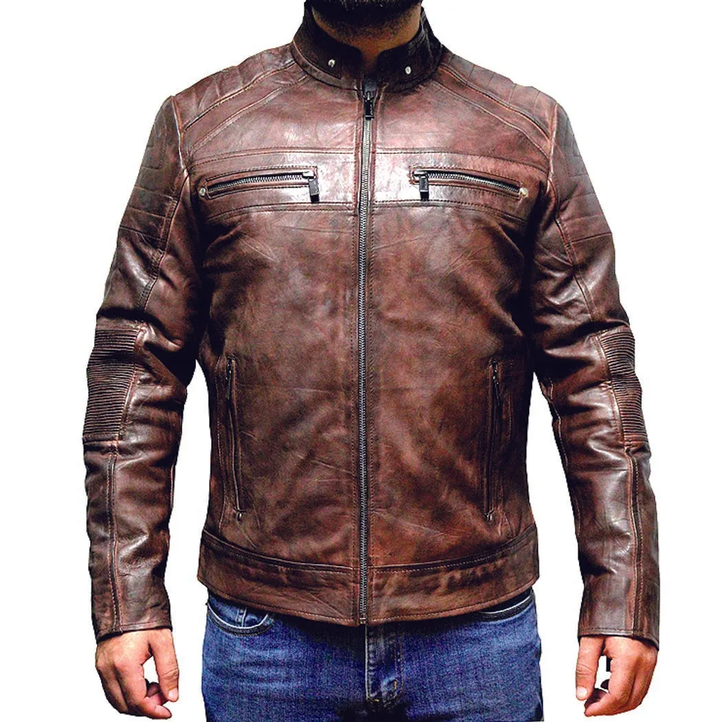 Perrini Brown Mens Genuine Sheep Skin Leather Fashion Jacket zipped Chest & Side Pockets