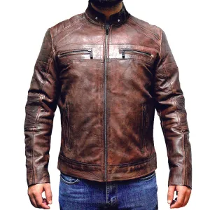 Perrini Brown Mens Genuine Sheep Skin Leather Fashion Jacket zipped Chest & Side Pockets