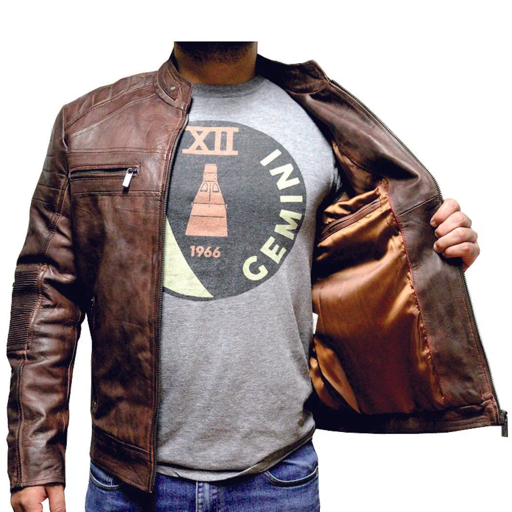 Perrini Brown Mens Genuine Sheep Skin Leather Fashion Jacket zipped Chest & Side Pockets