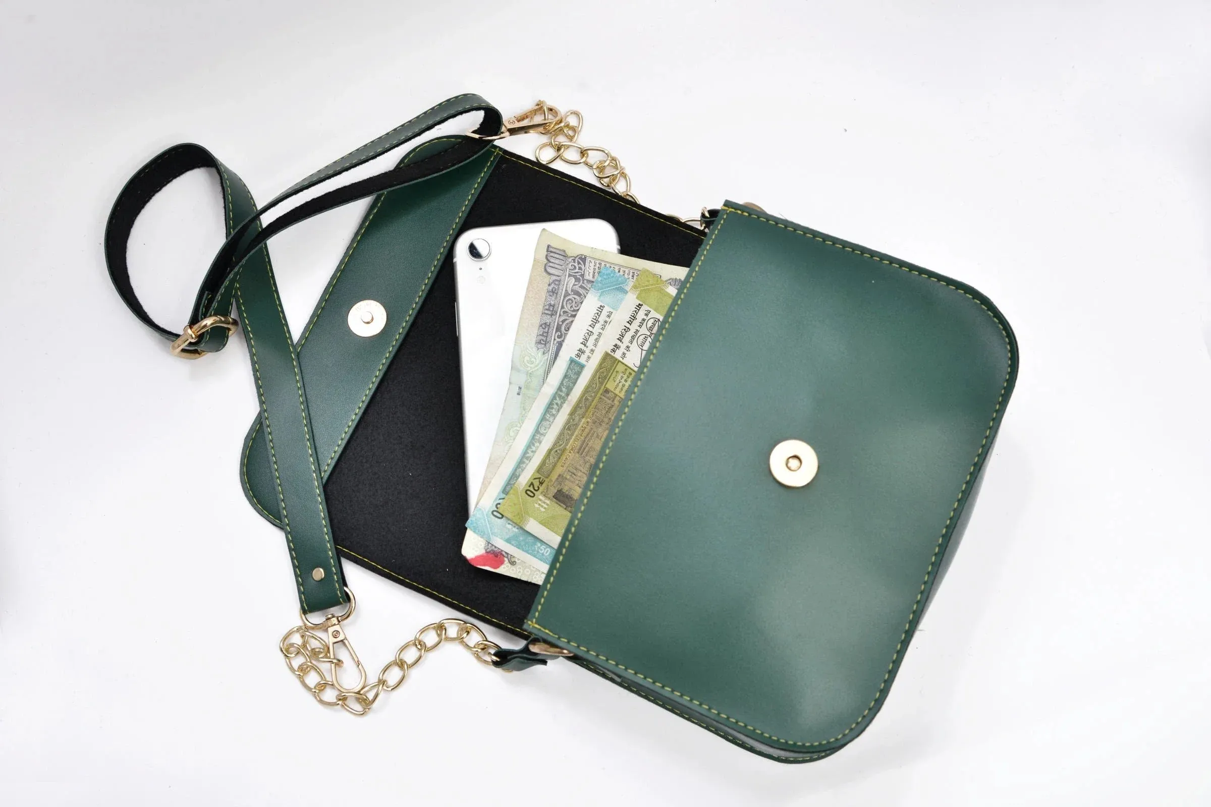 Personalized Couple's Combo : Chained Sling Bag ( Product 1 ) & Men's Wallet(Product 2) - Olive Green