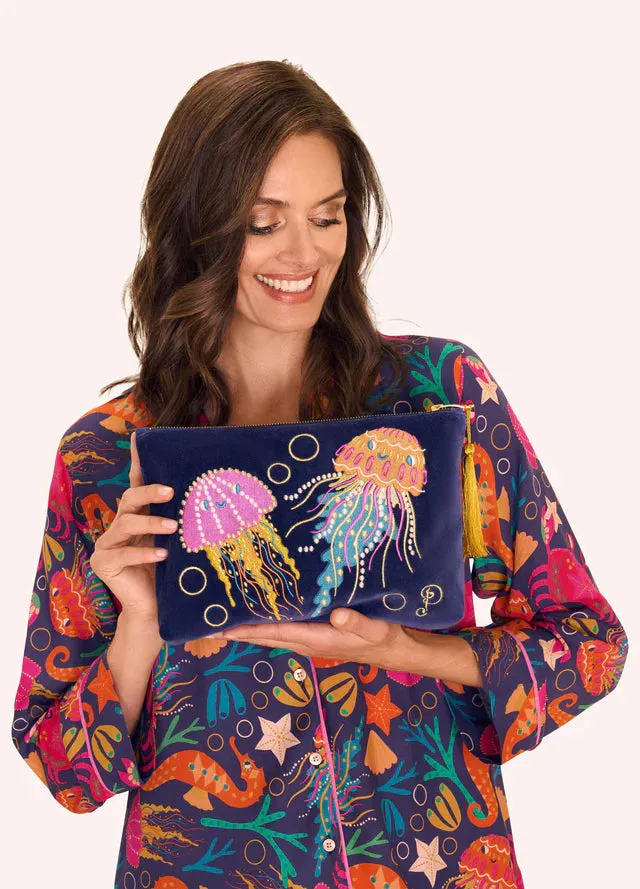 Powder Jolly Jellies Velvet Zip Pouch - Navy