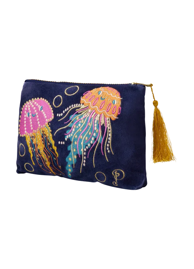 Powder Jolly Jellies Velvet Zip Pouch - Navy