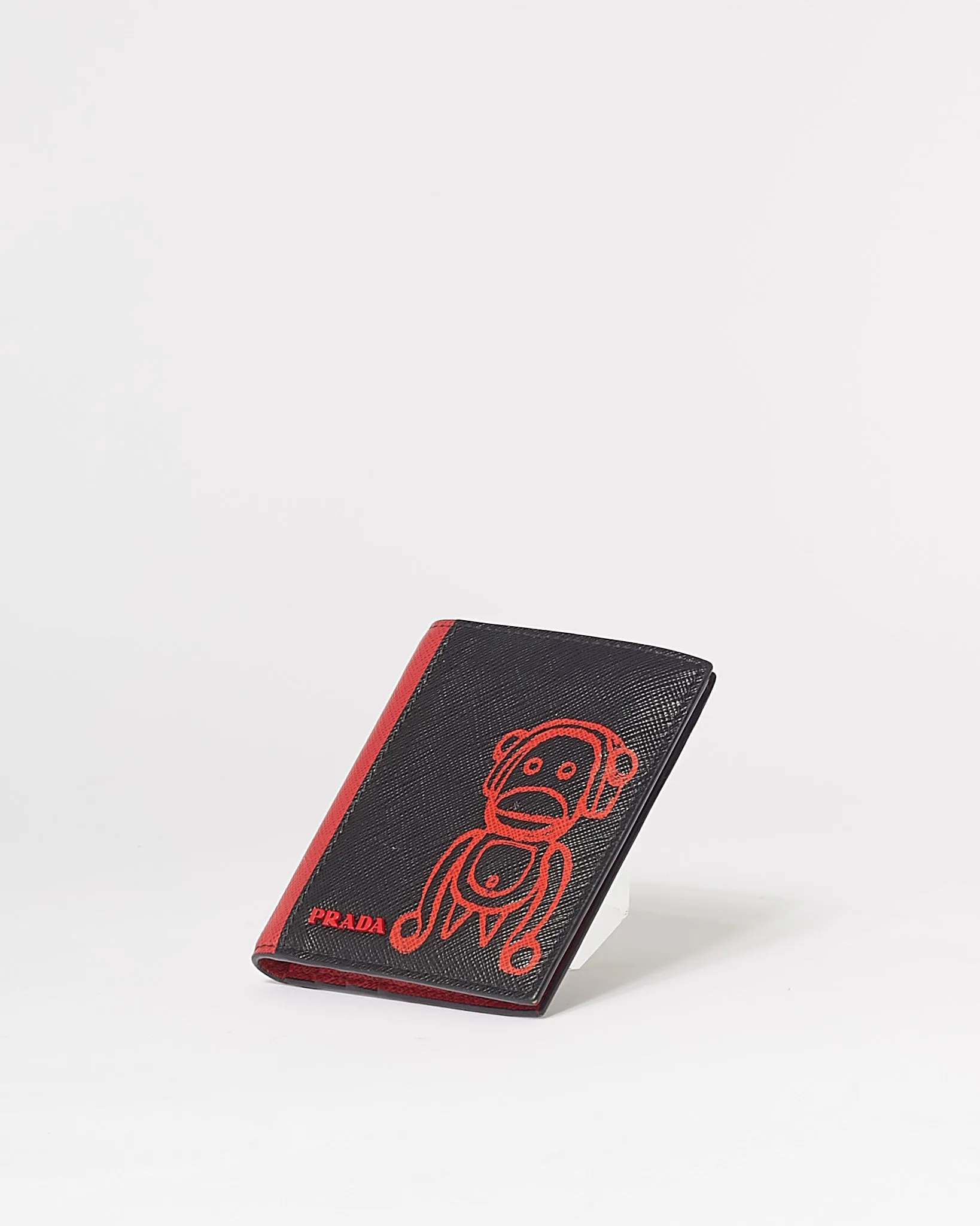 Prada Black & Red Saffiano Leather Malia Monkey Wallet