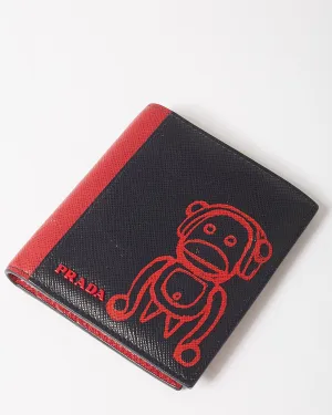 Prada Black & Red Saffiano Leather Malia Monkey Wallet