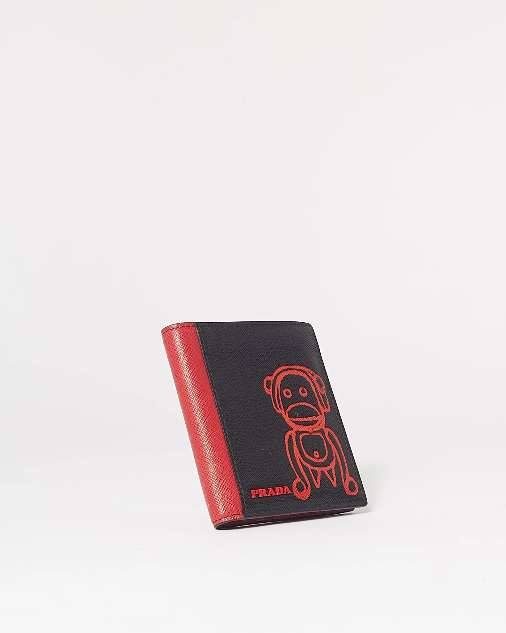 Prada Black & Red Saffiano Leather Malia Monkey Wallet