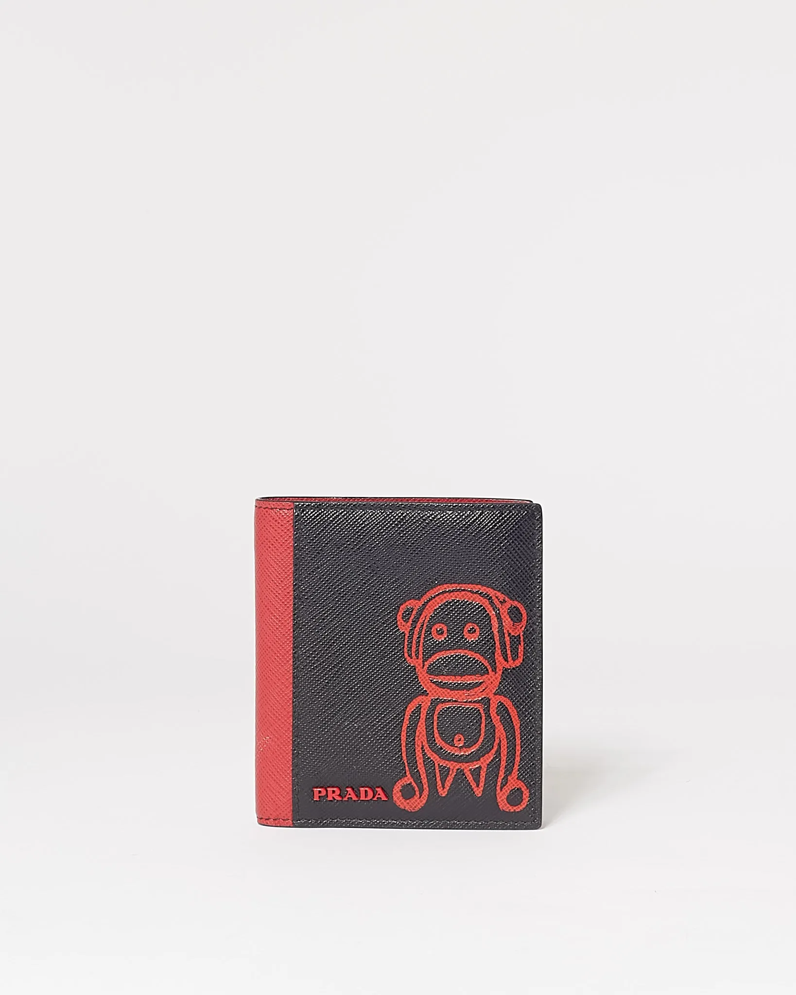 Prada Black & Red Saffiano Leather Malia Monkey Wallet