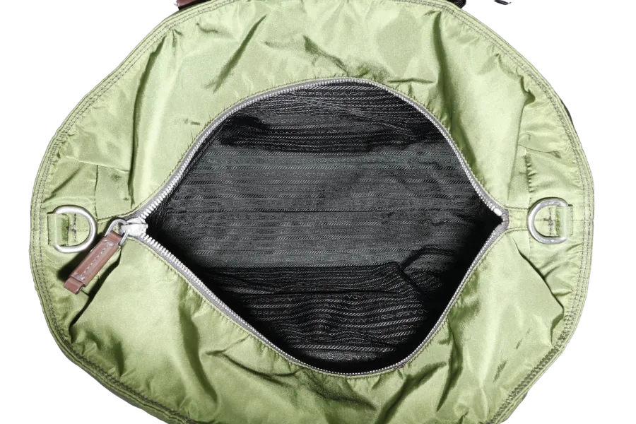 PRADA BR3227 KHAKI GREEN NYLON TOTE WITH CARD, STRAPS AND DUST COVER