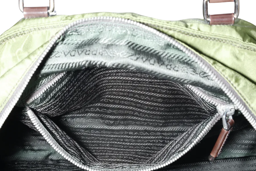PRADA BR3227 KHAKI GREEN NYLON TOTE WITH CARD, STRAPS AND DUST COVER