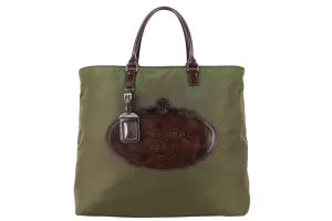 PRADA BR3227 KHAKI GREEN NYLON TOTE WITH CARD, STRAPS AND DUST COVER